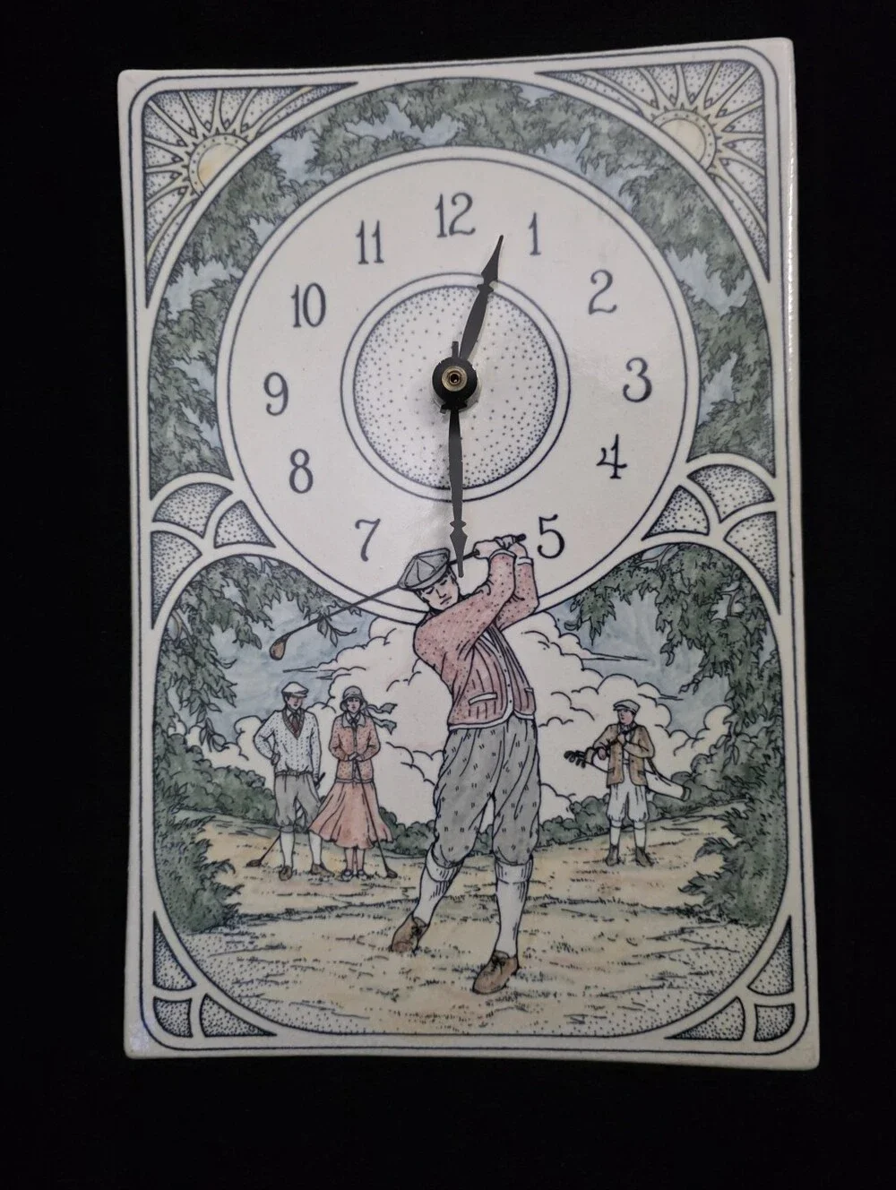Santa Barbara Ceramic Design Golf Wall Clock Vintage Golfer Ceramic USA